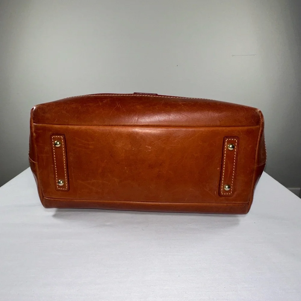 Dooney & Bourke Everyday Tote Burgundy Pebble Leather Tan Natural Patina Trim